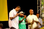 Shawn Kemp, Nate Robinson, and Gary Payton all on stage to show their support.