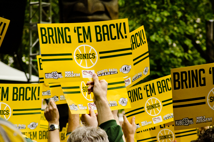 A massive crowd of Seattle Sonics fans met to support the possible