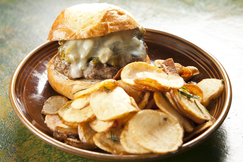 The burger is beefy and moist, although a thick brioche bun soaks up too much of the meat's juice.