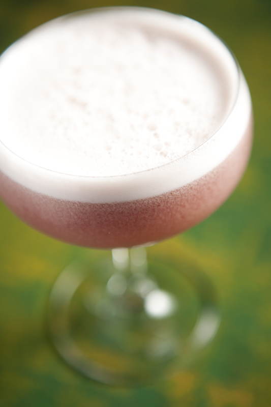Fleur De-Lys, made up of El Jimador Reposado Bulleit Rye, hibiscus syrup lemon, and egg white.
