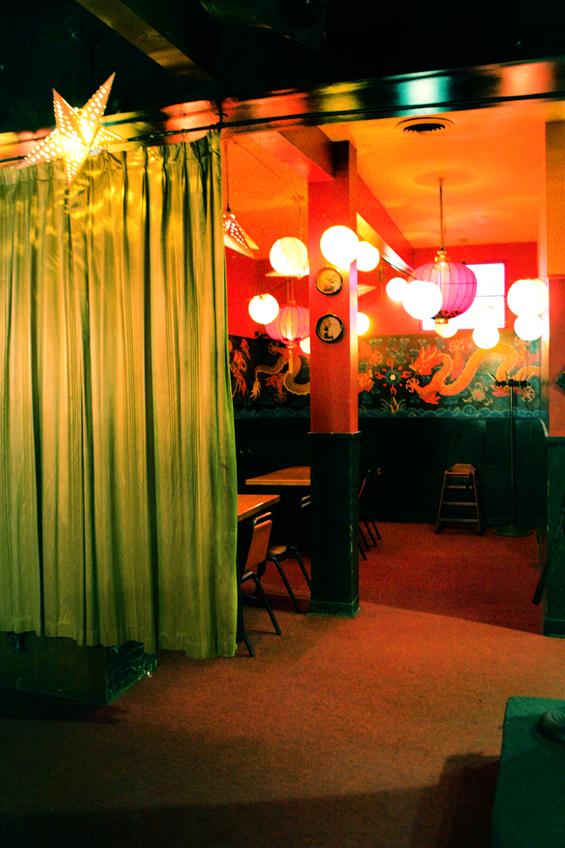 Towards the back of the Pub there's a secluded room covered in lights.