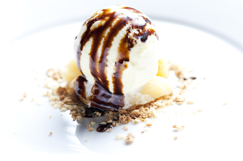 Quinces with vanilla gelato speckled with Balsamic vinegar. This fabulous dessert was a celebration of simplicity, great ingredients and attentive craftsmanship.