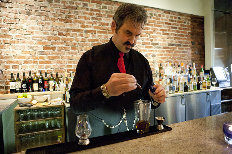 Head Bartender Guy Lafitte makes his Manhattan using a special family recipe.