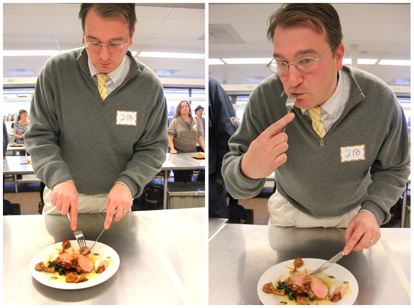Michael tasting his dish for the first time.