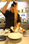 Thai Fettuccine with Grilled Ciabatta bread and Tomato Soup, by John.  He cooked this dish because it is a hardy dish with all four food groups.  John is a self taught cook. If John won Master Chef, he would become a private chef, cooking meals for people within their home.
