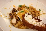 Thai Fettuccine with Grilled Ciabatta bread and Tomato Soup, by John.  He cooked this dish because it is a hardy dish with all four food groups.  John is a self taught cook. If John won Master Chef, he would become a private chef, cooking meals for people within their home.