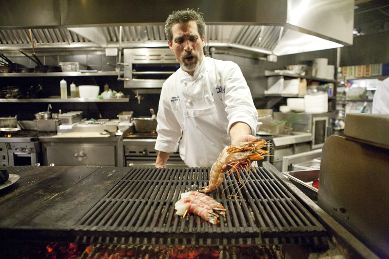 Executive Chef, Peter Levine  showing off the size of his Prawns.