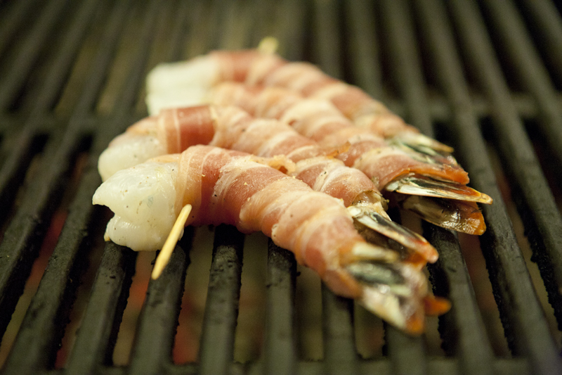 Prawns on the grill.