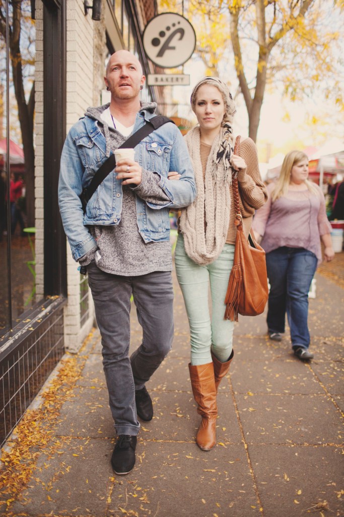 Janee Proffit strolls the market with her uncle Seth Goodman. Seth's sweater is from local Vancouver Island brand, Sitha. It's one of his favorites.