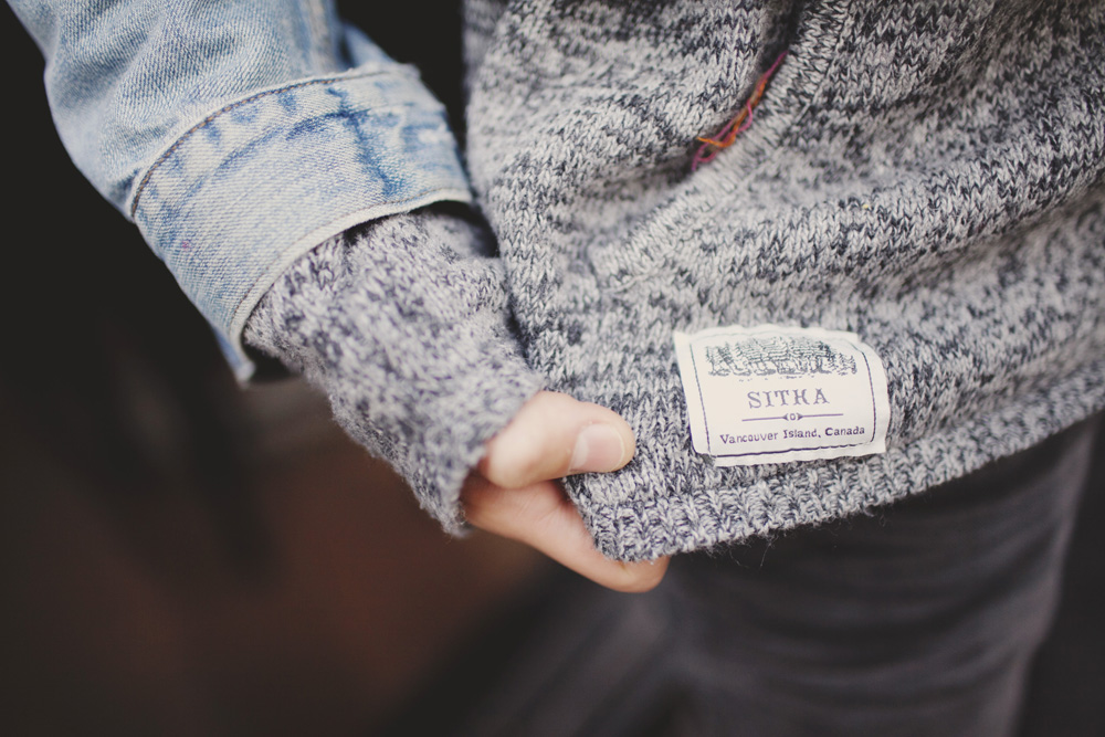 Janee Proffit strolls the market with her uncle Seth Goodman. Seth's sweater is from local Vancouver Island brand, Sitha. It's one of his favorites.