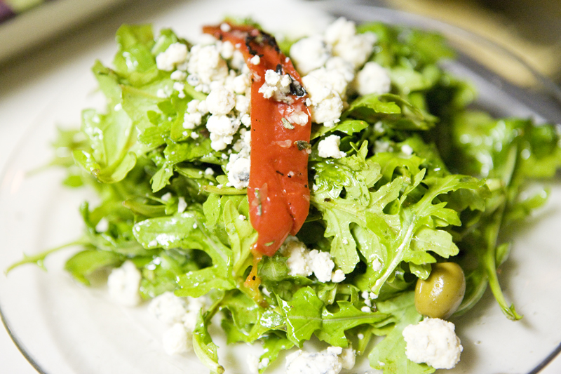 Arugula salad with gorgonzola.