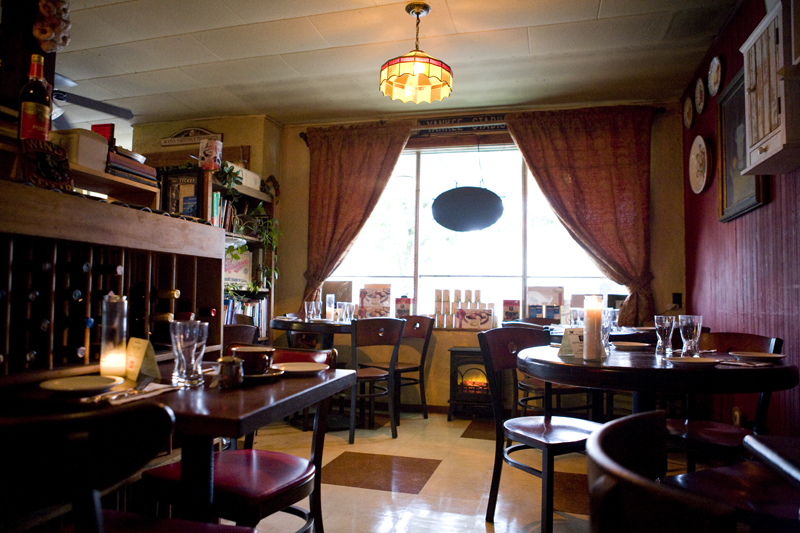 One half of the cozy dining room.