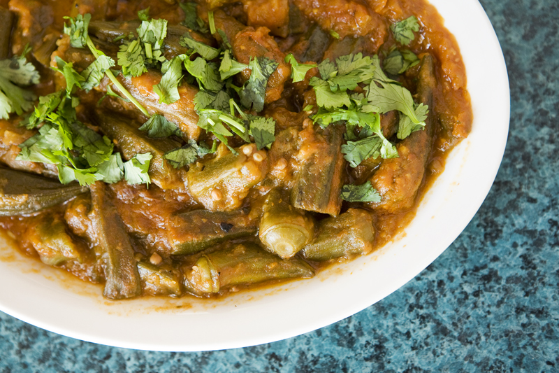 BamiaOkra cooked with Afghan spices.