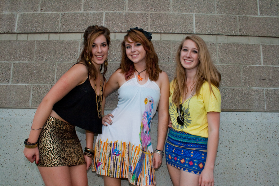 Kate Barrett, Rachael Rapp and Amber Welsch wait outside WAMU Theatre.