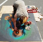 J P Farquar works on his piece.