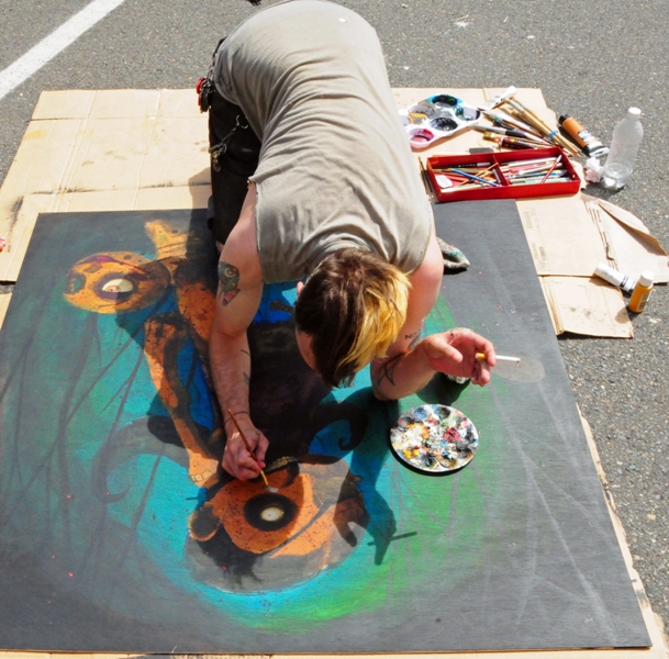 J P Farquar works on his piece.