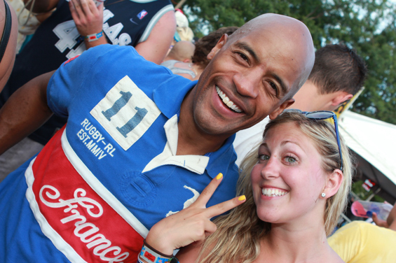 All smiles near the food vendors, which featured Chicago pizza by Lou Malnati and extremely long lines.