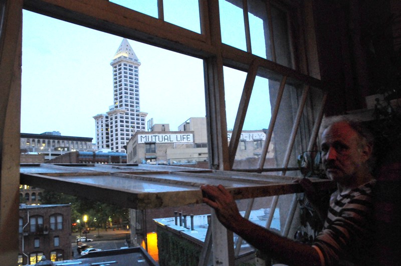 View of the Smith Tower from a studio window.