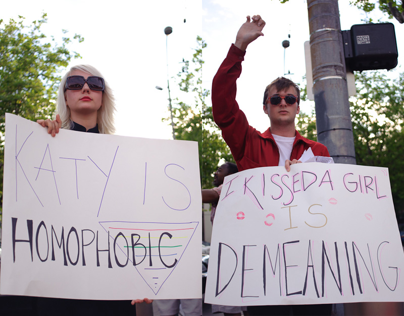 Stephen says, ...there were two lone haters outside Key Arena. When I showed the photos to a gay friend, he said we actually like Katy Perry! Every party has its poopers.