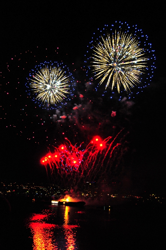 Red, white and blue.