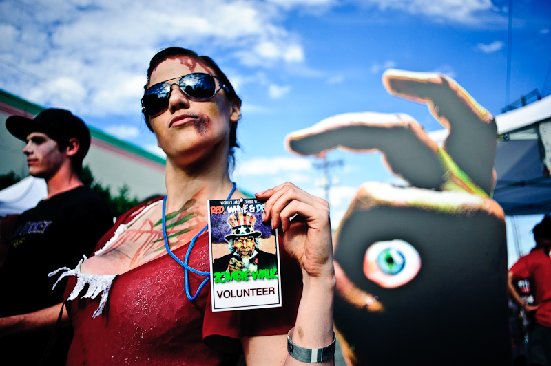 This volunteer went for the subtle, bruised look.