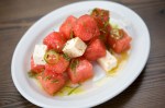 Watermelon Salad: watermelon, queso fresco, Serrano chile, lime, olive oil, and mint.