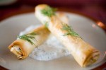 Stuffed cigars made with phyllo dough, spinach and feta.