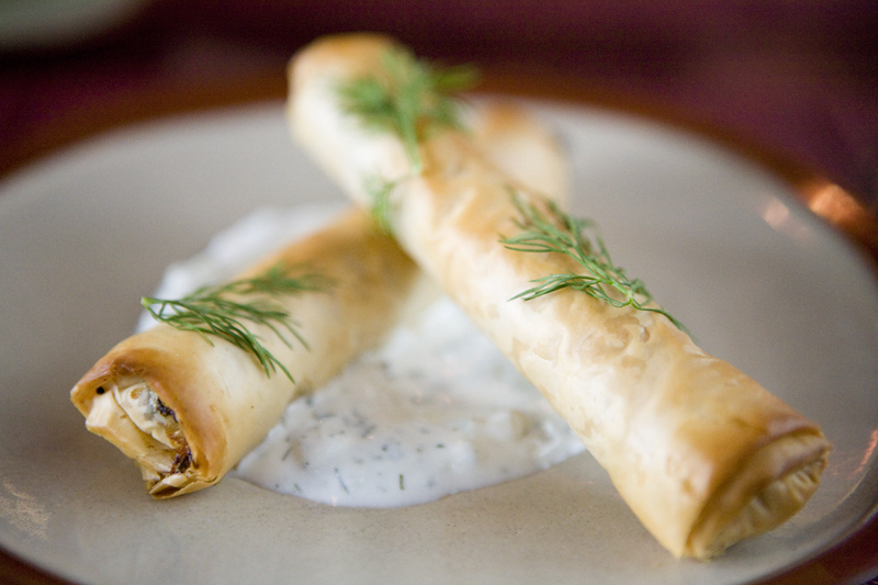 Stuffed cigars made with phyllo dough, spinach and feta.