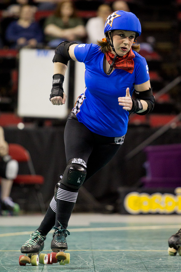 Jogging around the track.