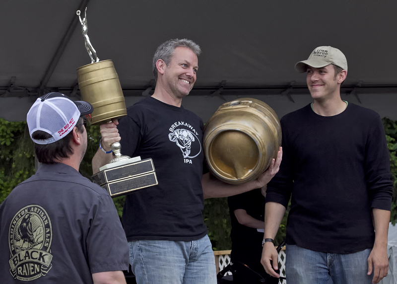 BreweraE™s Keg Toss Championship winner from American Brewing Co. in Edmonds and last yearaE™s champion.