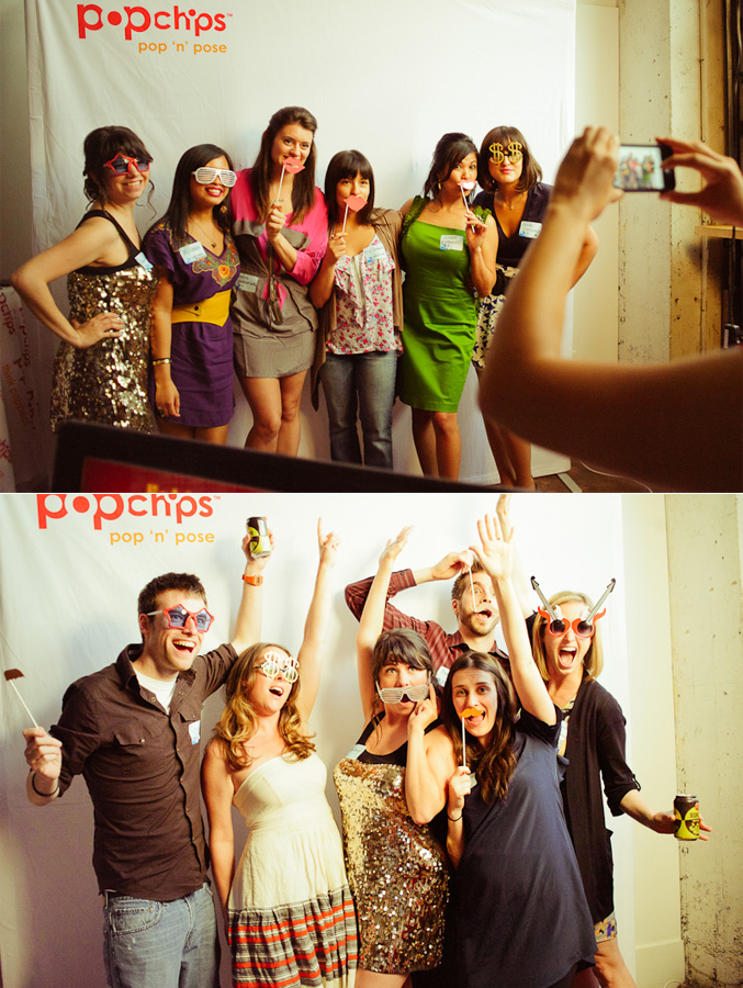 TOP: Some of Seattle's Twitterati pose in the Popchips photo booth. BOTTOM: Seattle Weekly staffers and friends having fun in the photo booth.