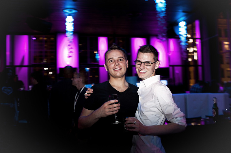 Arlen Pedersen and Christian Bishop, pose for a portrait in between sips. Bishop said the movie August made him aEœneed a cold showeraE after watching it.