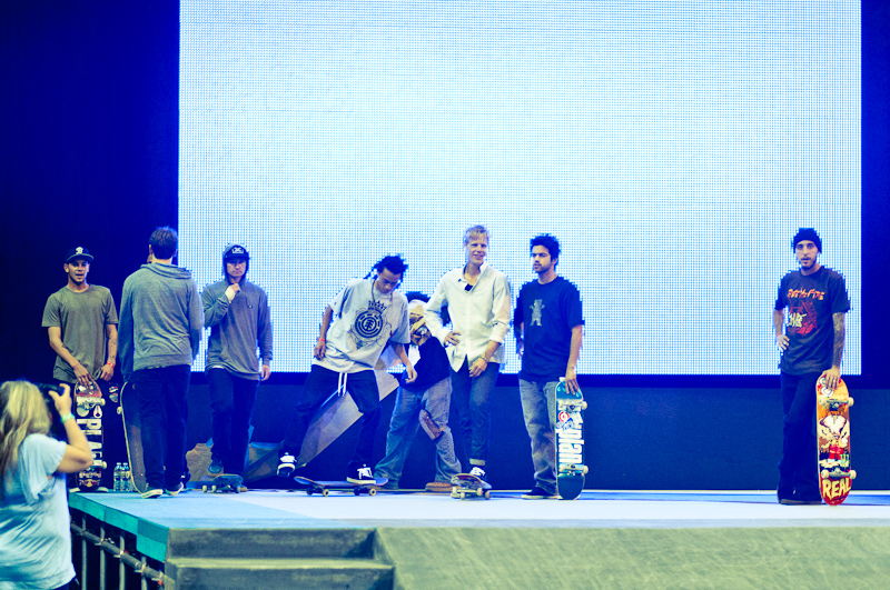 The course was still being painted so skaters waited for a chance to skate the areas where the paint had dried.