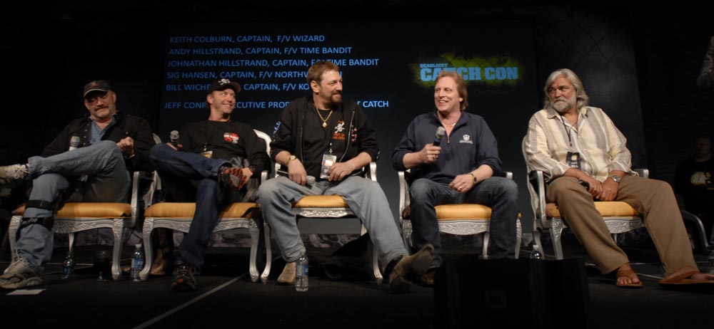 Capts. (l to r) keith Colbrun, Andy Hillstrand, Johnathan Hillstrand, Sig Hansen, and "Wild" Bill Wichrowski at the Deadliest Catch Catchcon at the Bell Harbor Conference Center on Saturday April 9, 2011, in Seattle, Wash.
