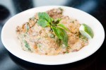 Panang Beef CurrySlices of marinated flank steak, served in a Thai curry of cardamom, coconut milk, Thai basil and fresh, pounded peanuts.