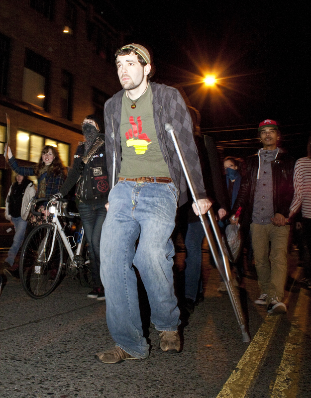 Some protesters marched on despite physical handicaps.