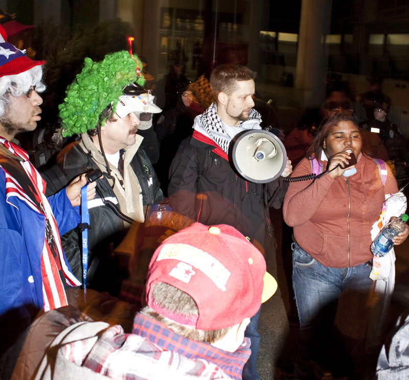 Protesters in front of the downtown jail.