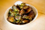 Fried brussels sprouts with sea salt, and chives.