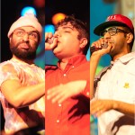 Das Racist is comprised of Victor Vazquez (left), Himanshu Suri (center), Ashok Kondabolu (right).