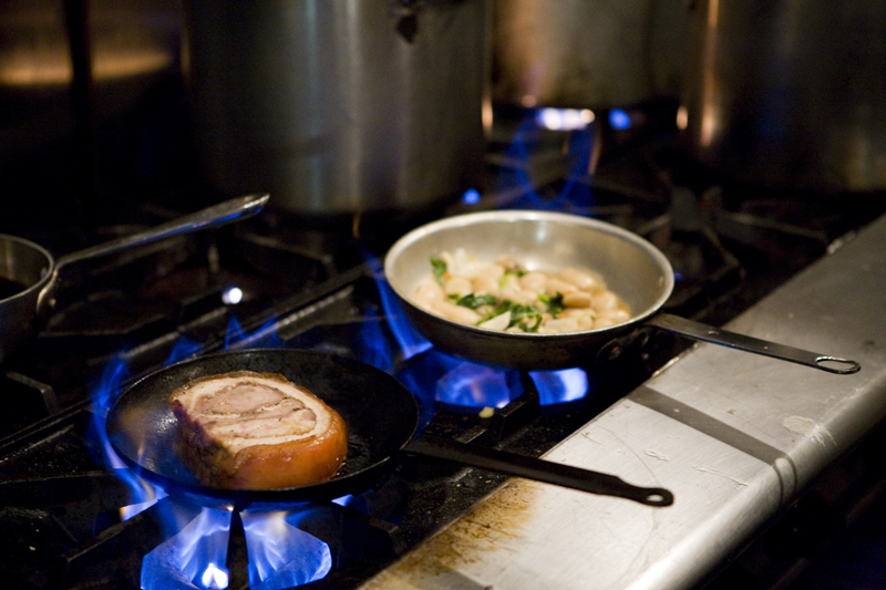 Cooking up Lecosho's porchetta.