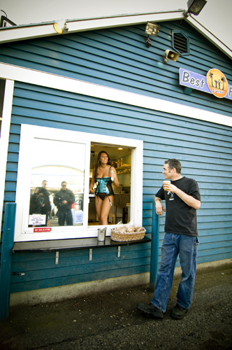 In March, Seattle Weekly tagged along with a group of bikers traveling from bikini barista stand to bikini barista stand. The original slideshow was heavy on motorcycling men, and this is a rare glimpse of a bikini barista.