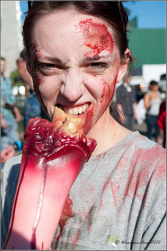 A participant at the Guinness world record-breaking Red, White and Dead zombie walk in July.