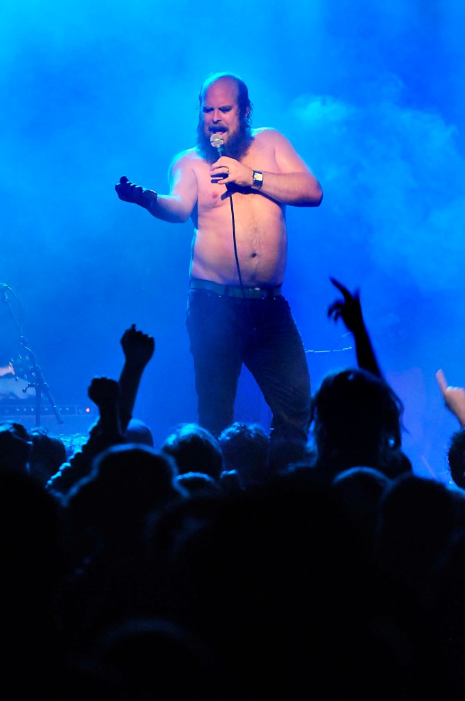 Les Savy Fav frontman Tim Harrington on stage as they play at Neumos on Capitol Hill on Saturday Evening Dec. 5, 2010, in Seattle.