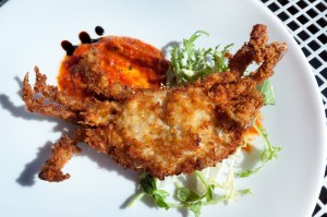 Fried soft shell crab with sundried tomato pesto.