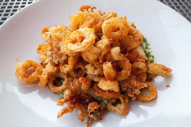 Calamari with honey jalapeno mayonnaise.