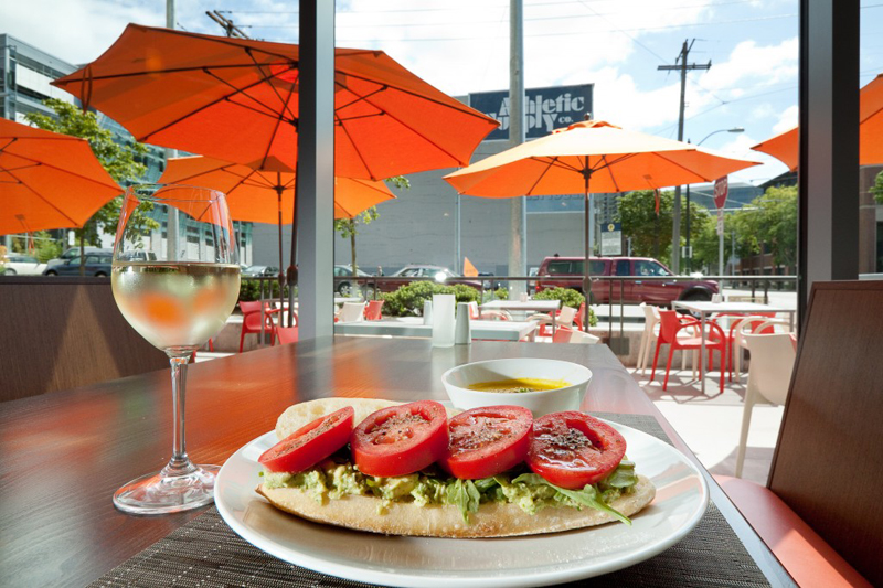 Avocado, goat cheese and tomato sandwich (lunch menu).