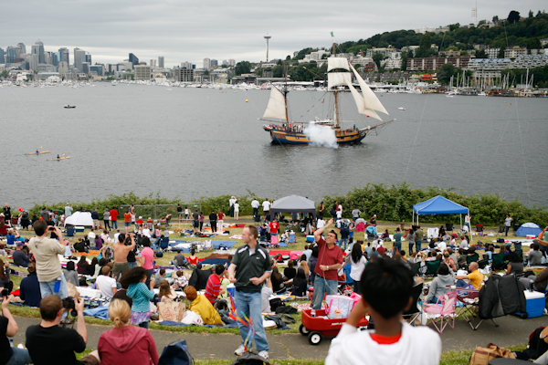People gather at Gasworks Park during the Family 4th Picnic in Seattle, Wash., on Sunday, July 4, 2010. (Photo by Matthew Williams for The Seattle Weekly)