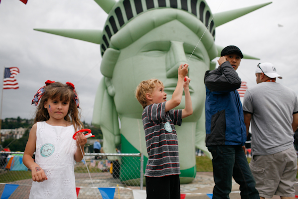 Reeny and Ethan Buchanan fly their kites at Gasworks Park during the Family 4th Picnic in Seattle, Wash., on Sunday, July 4, 2010. (Photo by Matthew Williams for The Seattle Weekly)
