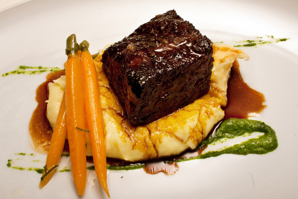 Shortrib with baby carrots over Yukon Gold potatoes.