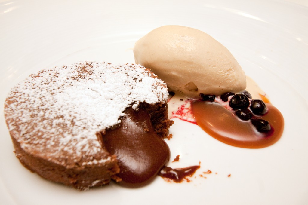 Molten chocolate dessert.